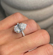 Show-Stopping Engagement Ring / 5.50 Carat Pear Shaped Luxurious Diamond Ring / IGI Certified E-VVS2 / 18k White Gold / Hidden Halo & Pave image 2