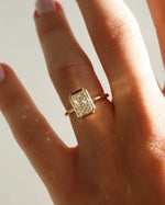 Load image into Gallery viewer, 14k yellow gold, CVD diamond, IGL CERTIFIED, bezel set, diamond ring, emerald cut, emerald diamond, engagement ring, fine jewelry, lab created diamond, lab grown, lab grown diamond, wedding ring