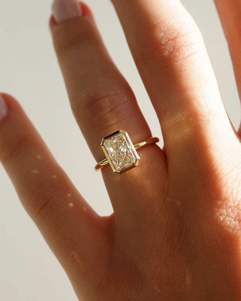 14k yellow gold, CVD diamond, IGL CERTIFIED, bezel set, diamond ring, emerald cut, emerald diamond, engagement ring, fine jewelry, lab created diamond, lab grown, lab grown diamond, wedding ring