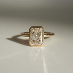 Load image into Gallery viewer, 14k yellow gold, CVD diamond, IGL CERTIFIED, bezel set, diamond ring, emerald cut, emerald diamond, engagement ring, fine jewelry, lab created diamond, lab grown, lab grown diamond, wedding ring