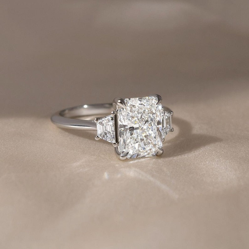 Radiant Cut Lab Created Diamond Three Stone Ring 1–3 CT IGI Certified Anniversary Wedding Ring for Her image 3