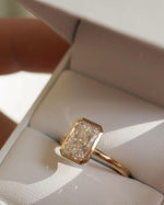 Load image into Gallery viewer, 14k yellow gold, CVD diamond, IGL CERTIFIED, bezel set, diamond ring, emerald cut, emerald diamond, engagement ring, fine jewelry, lab created diamond, lab grown, lab grown diamond, wedding ring