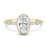Load image into Gallery viewer, 3.00 Ct Lab-Grown Diamond Oval Engagement Ring: Gold Bezel Set with Marquise Accents image 2