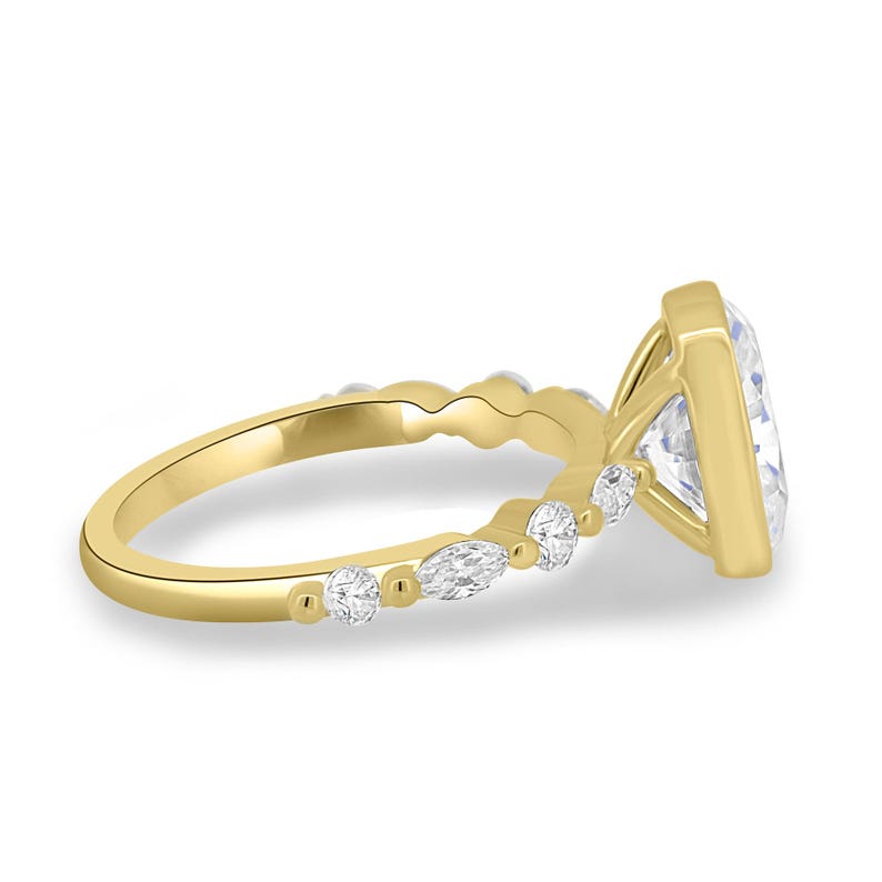 3.00 Ct Lab-Grown Diamond Oval Engagement Ring: Gold Bezel Set with Marquise Accents image 5