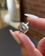 Load image into Gallery viewer, Emerald Cut 2.5ct Lab Diamond Solitaire Ring, Bezel Set Solid Gold, Modern Elegance image 3