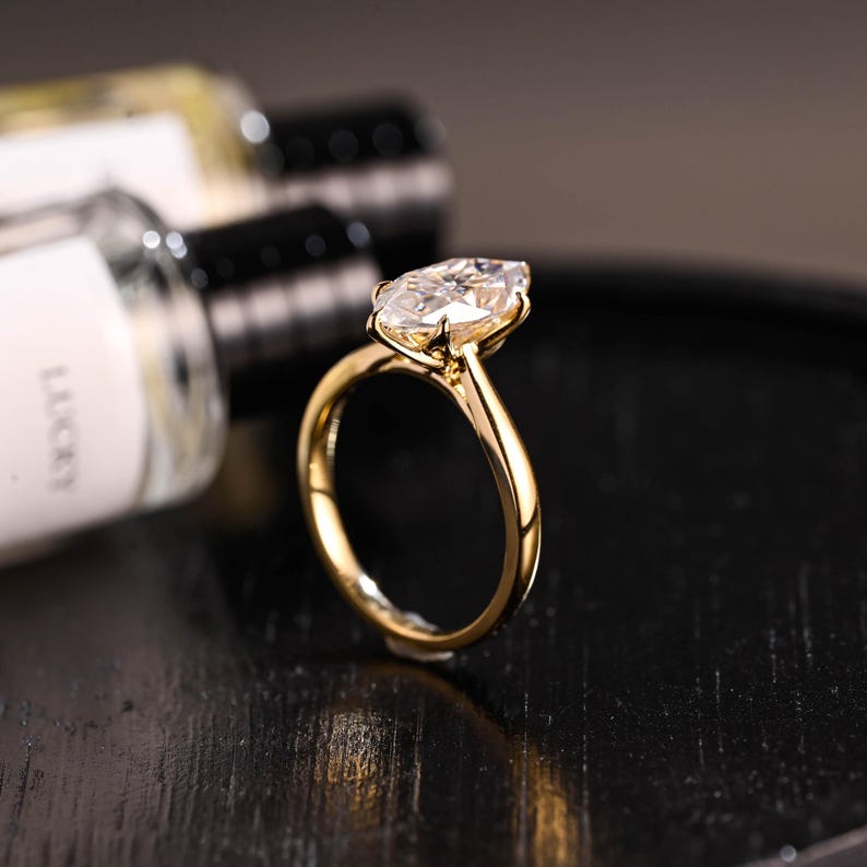 Tulip Set Marquise Cut Moissanite Engagement Ring, Cathedral Setting Wedding Ring, Marquise Affordable Engagement Ring, Anniversary Ring image 8