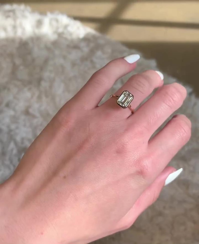 Emerald Cut 2.5ct Lab Diamond Solitaire Ring, Bezel Set Solid Gold, Modern Elegance image 6