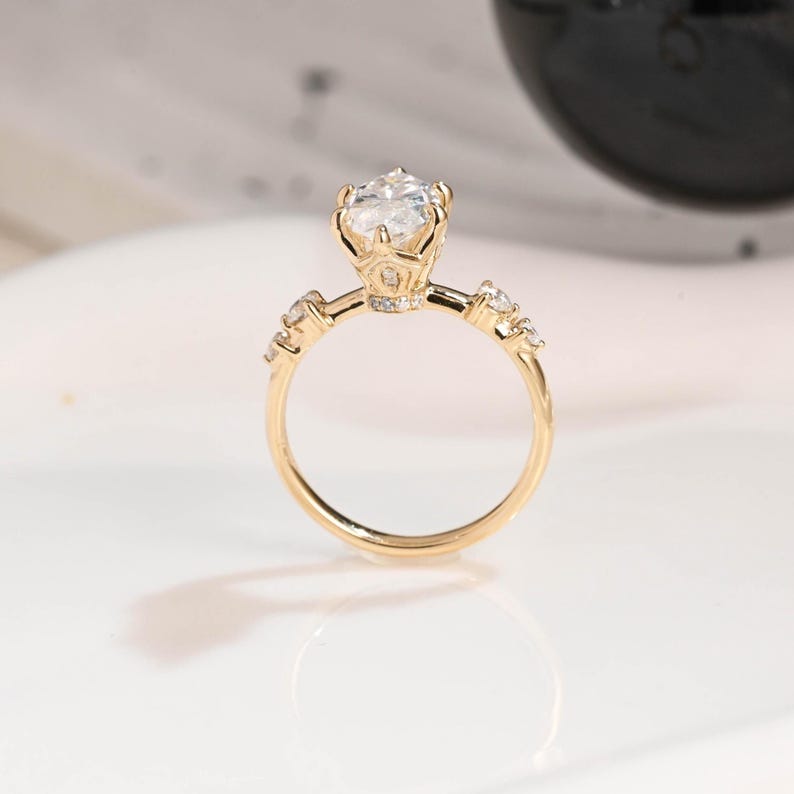 Solid Gold Hidden Halo Marquise Cut Moissanite Engagement Ring, Dainty Promise Ring, Proposal Ring, Bridal Ring, Anniversary Gift for Wife image 9