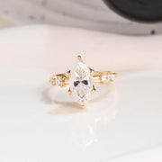 Solid Gold Hidden Halo Marquise Cut Moissanite Engagement Ring, Dainty Promise Ring, Proposal Ring, Bridal Ring, Anniversary Gift for Wife image 1