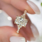 Hidden Halo Radiant Cut Ring, 3.30ct Radiant Cut Moissanite Diamond Ring, 14K Yellow Gold Engagement Ring, Dainty Promise Ring, Gift For Her image 1