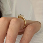 Load image into Gallery viewer, 3 Carat Elongated Cushion E VVS2 Lab Grown Diamond 5 Stone Ring / 14k Yellow Gold Engagement Ring / Elongated Diamond Wedding Ring image 4