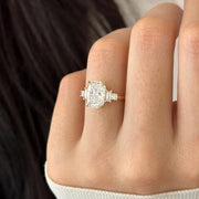 3 Carat Elongated Cushion E VVS2 Lab Grown Diamond 5 Stone Ring / 14k Yellow Gold Engagement Ring / Elongated Diamond Wedding Ring image 2