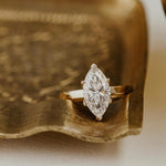 Load image into Gallery viewer, Solid Gold Marquise Moissanite Solitaire Ring: Wide Band Engagement image 3