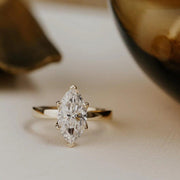 Solid Gold Marquise Moissanite Solitaire Ring: Wide Band Engagement image 2