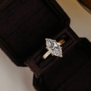 Solid Gold Marquise Moissanite Solitaire Ring: Wide Band Engagement image 1