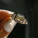 Load image into Gallery viewer, 3.0 total carat weight Asscher cut lab created diamond engagement ring with a polished full bezel and delicate side stones. IGI certified for quality, this forever wedding ring offers sophisticated design and sustainable sparkle, making it an unforgettable symbol of commitment.