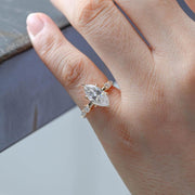 Solid Gold Hidden Halo Marquise Cut Moissanite Engagement Ring, Dainty Promise Ring, Proposal Ring, Bridal Ring, Anniversary Gift for Wife image 4