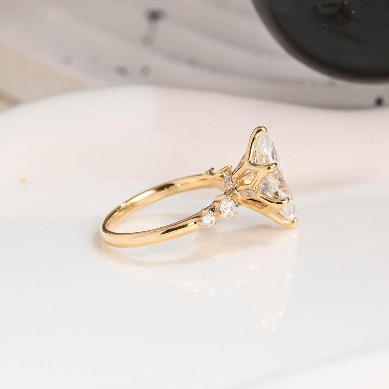 Solid Gold Hidden Halo Marquise Cut Moissanite Engagement Ring, Dainty Promise Ring, Proposal Ring, Bridal Ring, Anniversary Gift for Wife image 7