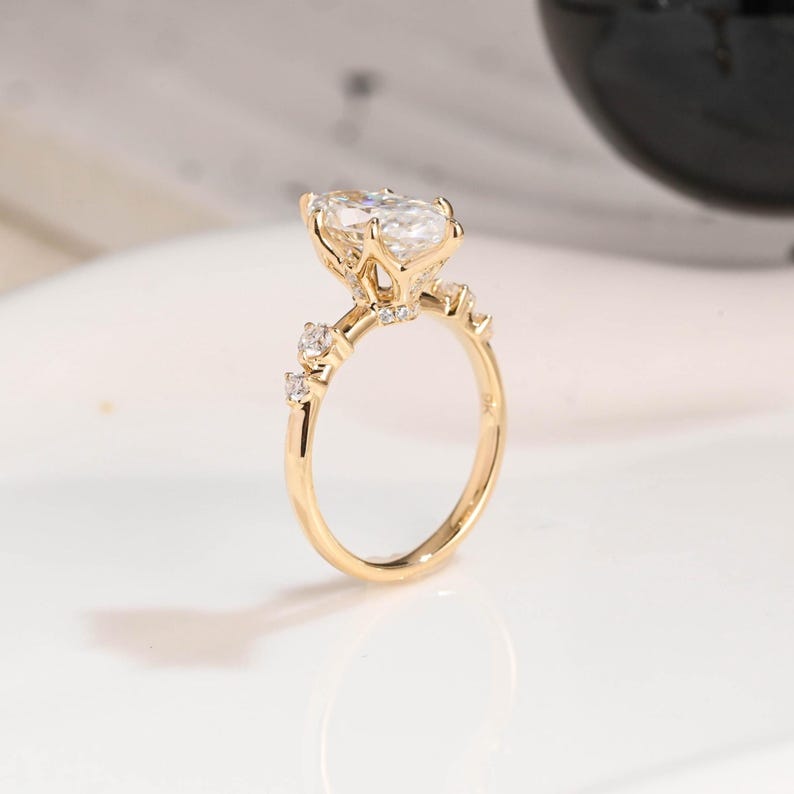 Solid Gold Hidden Halo Marquise Cut Moissanite Engagement Ring, Dainty Promise Ring, Proposal Ring, Bridal Ring, Anniversary Gift for Wife image 8