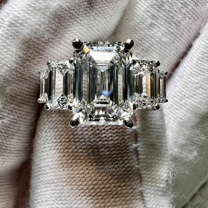 Certified 14K Gold 3.7CT F VVS2 2EX Lab Grown Emerald Cut Diamond Engagement Ring image 4