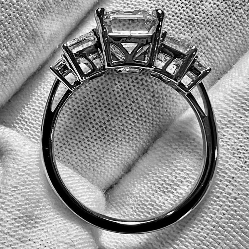 Certified 14K Gold 3.7CT F VVS2 2EX Lab Grown Emerald Cut Diamond Engagement Ring image 5