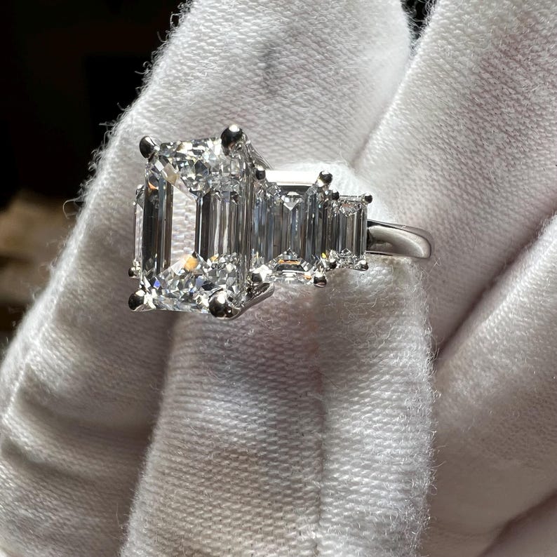 Certified 14K Gold 3.7CT F VVS2 2EX Lab Grown Emerald Cut Diamond Engagement Ring image 6