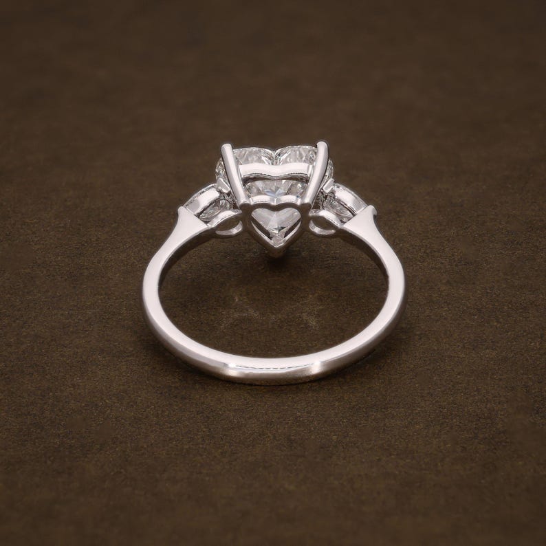 Heart Shape Lab Grown Diamond Engagement Ring, 2.83 CTW Heart & Pear Shape IGI Certified Diamonds, Three Stone Ring image 2