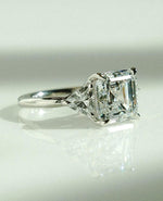 Load image into Gallery viewer, Asscher Cut IGI Certified Lab Diamond Ring, Trillion Side Stones, Elegant image 3