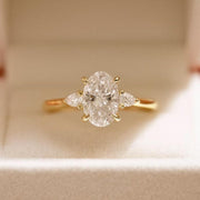Petite Oval Cut Moissanite Diamond Three Stone Engagement Ring, 10K Solid Gold Promise Ring, Dainty Minimalist Jewelry image 1