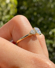 1 CT Asscher Cut Lab Grown Diamond Engagement Ring, Bezel Setting Three Stone Ring Side Pear Cut Stones, 14K Solid Gold Wedding Ring