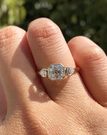 Load image into Gallery viewer, 1 CT Asscher Cut Lab Grown Diamond Engagement Ring, Bezel Setting Three Stone Ring Side Pear Cut Stones, 14K Solid Gold Wedding Ring