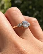 Load image into Gallery viewer, 1 CT Asscher Cut Lab Grown Diamond Engagement Ring, Bezel Setting Three Stone Ring Side Pear Cut Stones, 14K Solid Gold Wedding Ring