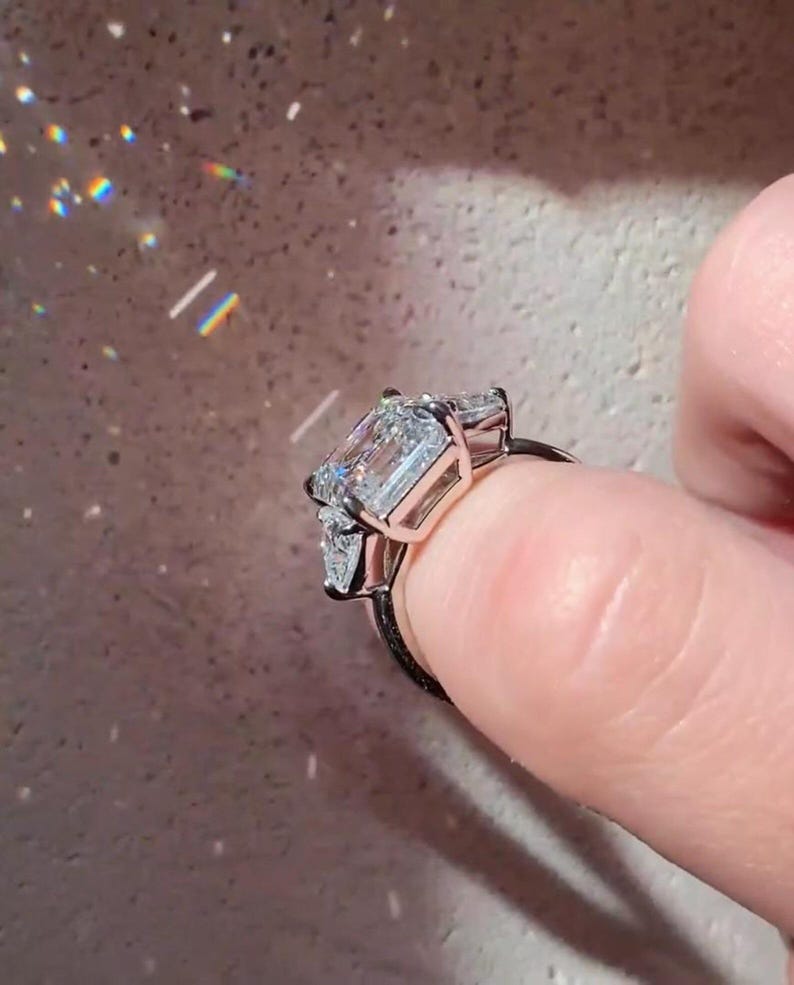 Asscher Cut IGI Certified Lab Diamond Ring, Trillion Side Stones, Elegant image 5