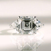 Asscher Cut IGI Certified Lab Diamond Ring, Trillion Side Stones, Elegant image 1