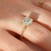 2CT princess hidden-halo solitaire, leaf vine band, solid gold, lab-grown or moissanite image 2