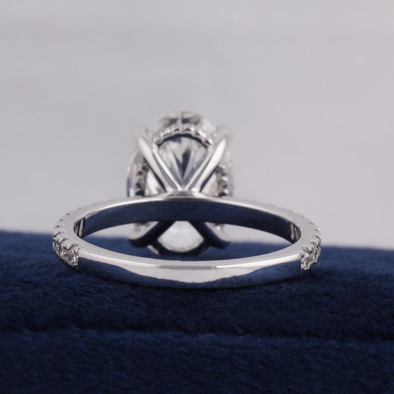 IGI Certified Lab Grown Oval Diamond Engagement Ring: Hidden Halo, Pavé Band image 5