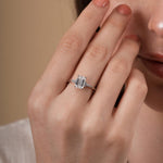 Load image into Gallery viewer, 1.95 CTW Emerald Cut Lab Grown Diamond Engagement Ring | IGI Certified Ring with Marquise &amp; Round Side Diamonds image 2