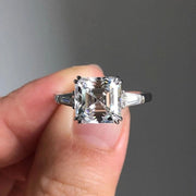 3 CT Asscher Cut Moissanite Engagement Ring, Asscher Three Stone Side Tapered Baguette Wedding Ring, 14K Solid Gold Trilogy Rings for Women image 1