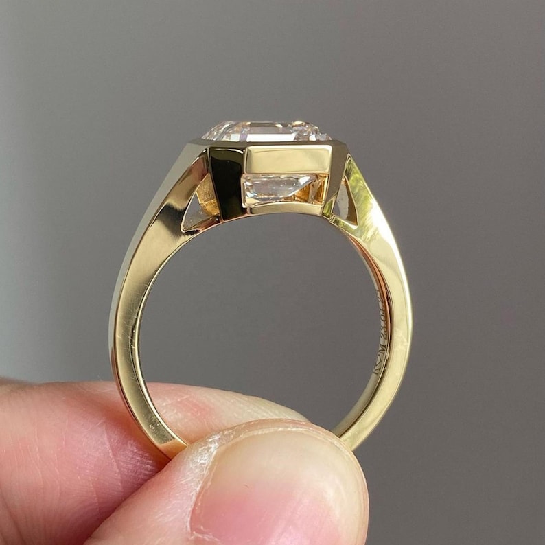 2CT Asscher Cut IGI Lab Diamond Solitaire Ring, 14K Gold Bezel Set image 4