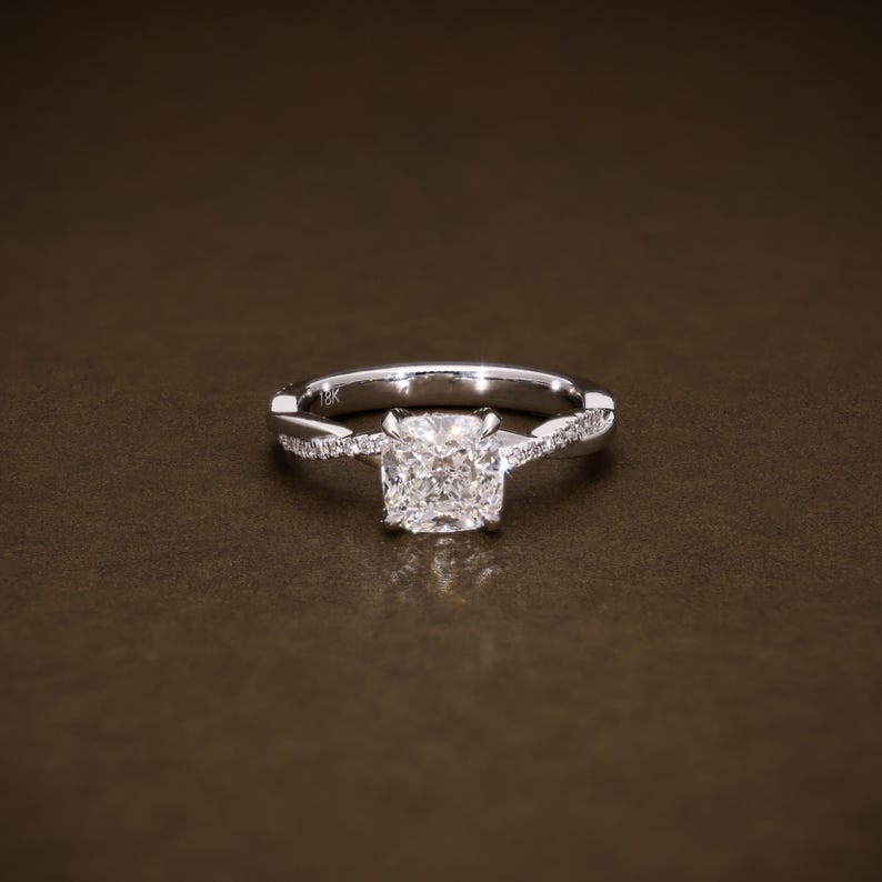2.14 CTW Cushion Cut Lab Grown Diamond Vine Halo Engagement Ring in D Colour VVS2 IGI Certified Promise Ring for Her image 1