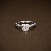 2.14 CTW Cushion Cut Lab Grown Diamond Vine Halo Engagement Ring in D Colour VVS2 IGI Certified Promise Ring for Her image 1