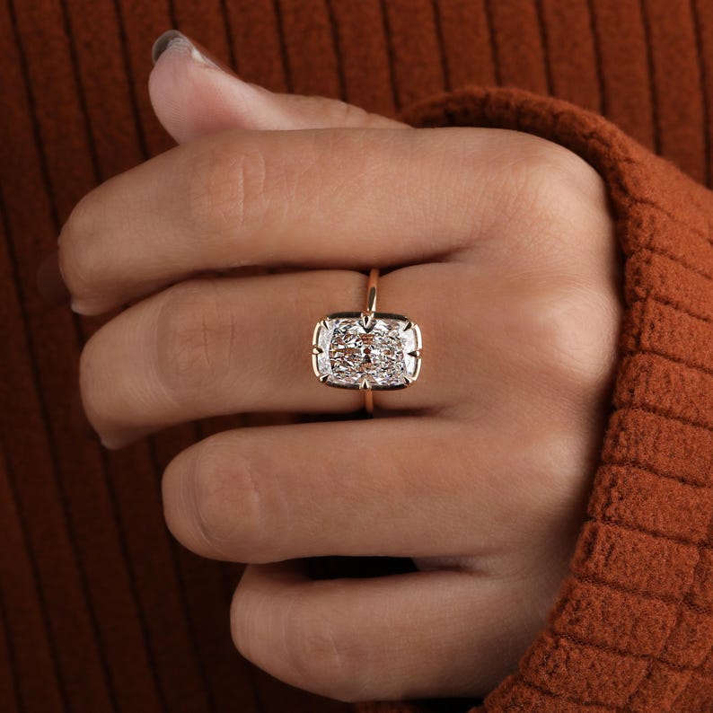 5.00 ct Elongated Cushion Lab Grown Diamond Engagement Ring: Vintage Solitaire Style image 3