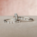 Load image into Gallery viewer, 2.00 CT Oval Moissanite Engagement Ring Set: Art Deco Bridal Halo, Matching Bands image 7