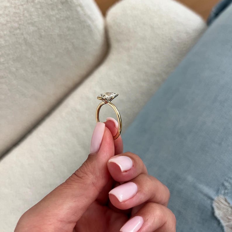 2 Carat Pear Cut Lab Grown Diamond Half Bezel Modern Engagement Ring: Minimalist Solitaire Ring Made in 14k Yellow Gold image 3