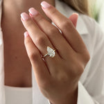 Load image into Gallery viewer, 2 Carat Pear Cut Lab Grown Diamond Half Bezel Modern Engagement Ring: Minimalist Solitaire Ring Made in 14k Yellow Gold image 1