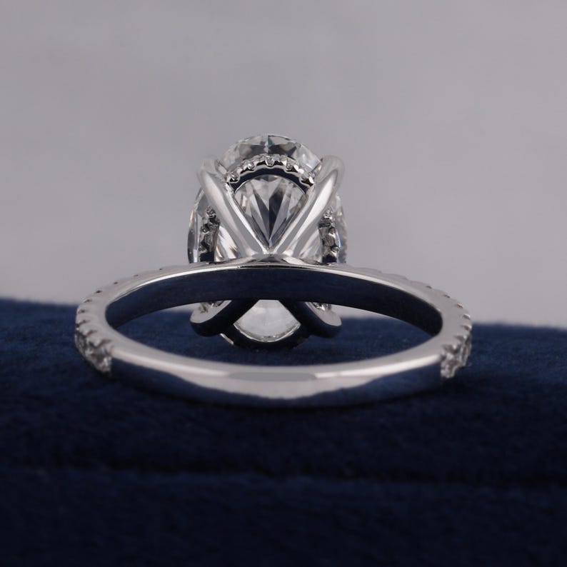 IGI Certified Lab Grown Oval Diamond Engagement Ring: Hidden Halo, Pavé Band image 6