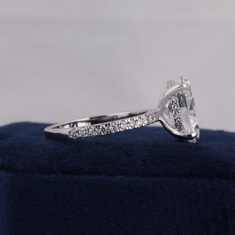 IGI Certified Lab Grown Oval Diamond Engagement Ring: Hidden Halo, Pavé Band image 3