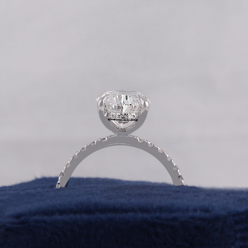 IGI Certified Lab Grown Oval Diamond Engagement Ring: Hidden Halo, Pavé Band image 4