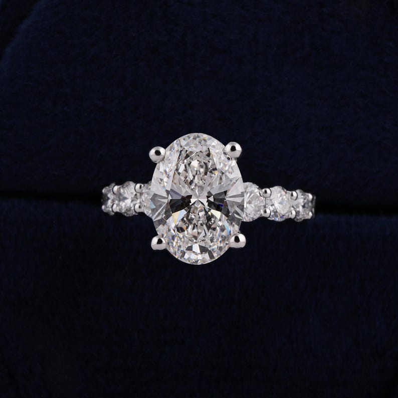 4.50 Carat Oval Lab Grown Diamond Engagement Ring: Pave 14K Gold, IGI Certified image 6