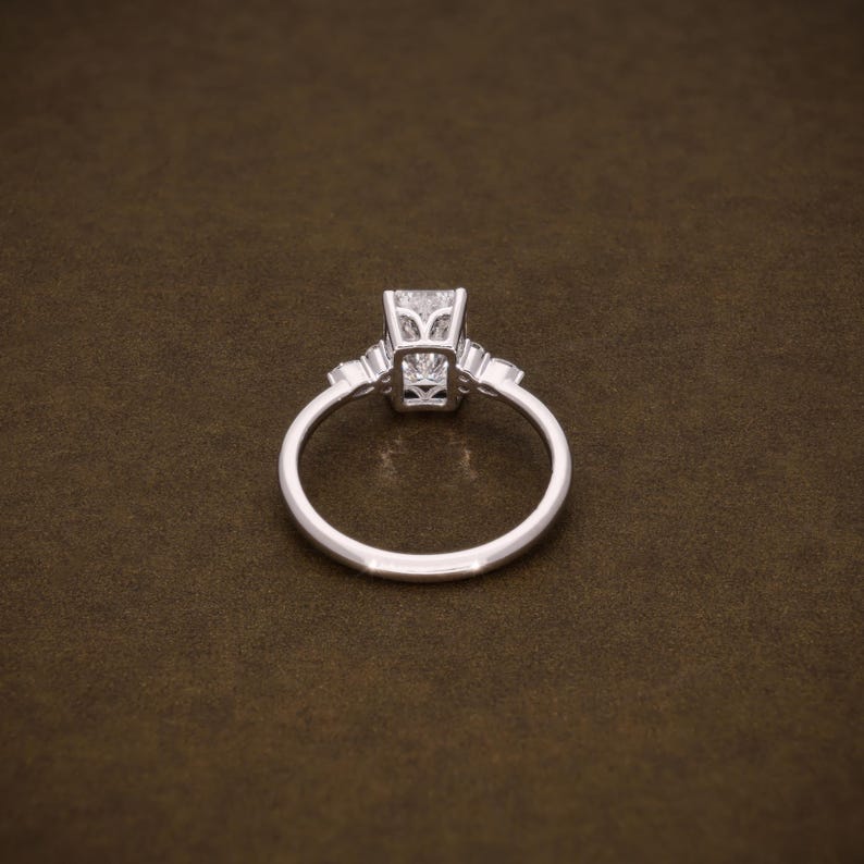 1.95 CTW Emerald Cut Lab Grown Diamond Engagement Ring | IGI Certified Ring with Marquise & Round Side Diamonds image 5